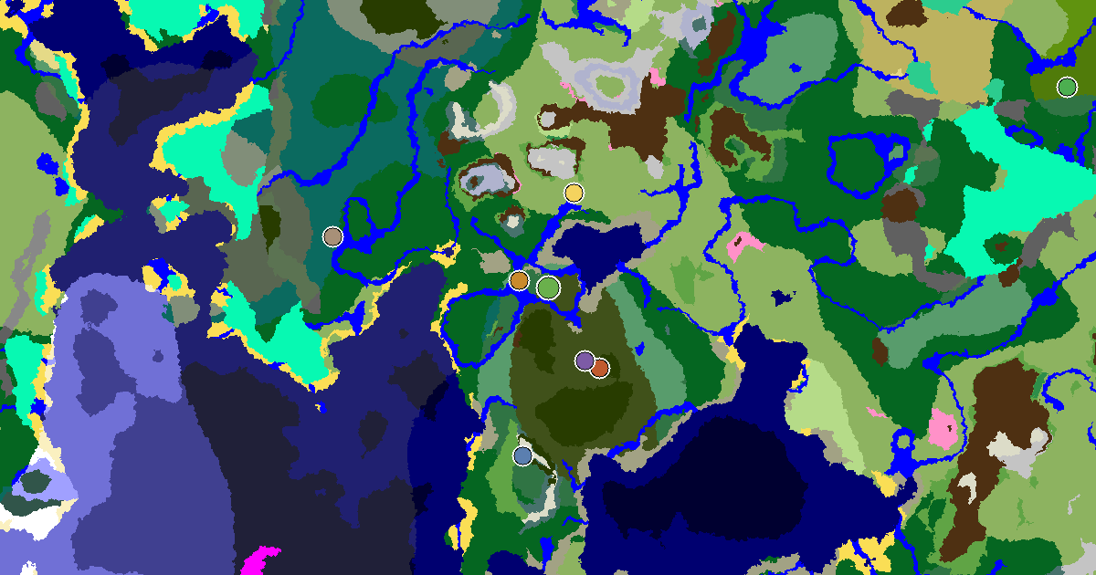 Dark Forest Seed With a Woodland Mansion Nearby — biome and structure map
