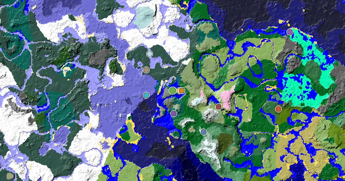 Minecraft Taiga Seed: a Trial Chamber by Spawn — biome and structure map