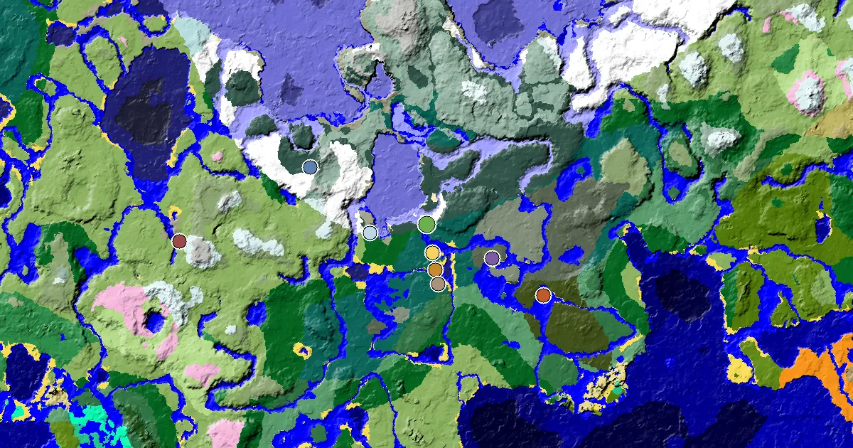 a Village Beside Spawn Near a Snowy Plains Spawn — biome and structure map