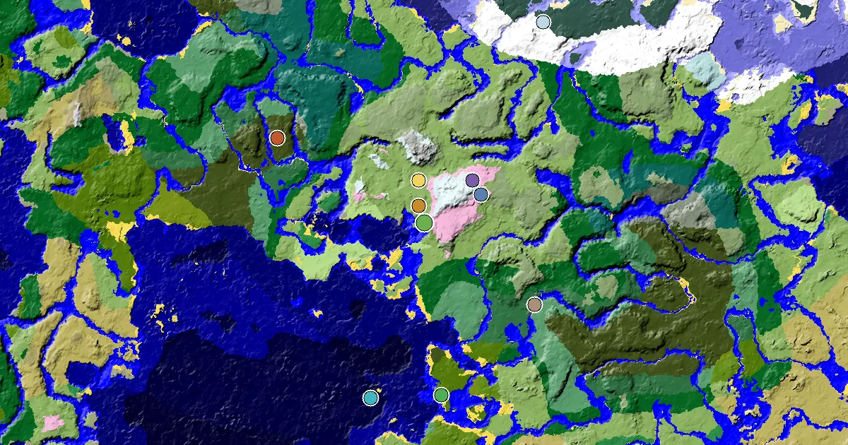 Minecraft River Seed: an Ancient City Under Spawn — biome and structure map