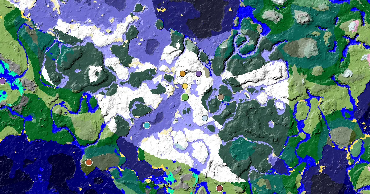 Snowy Beach Seed With a Village Beside Spawn — biome and structure map
