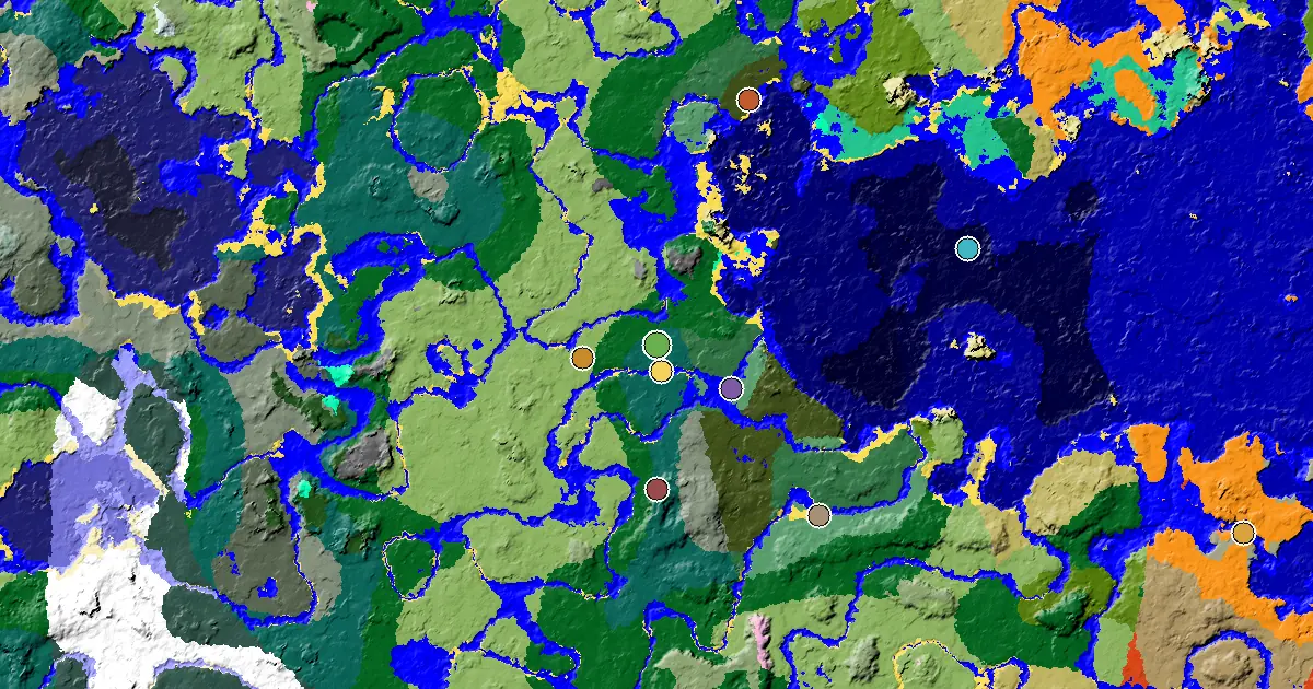 Taiga Seed With a Village Beside Spawn — biome and structure map
