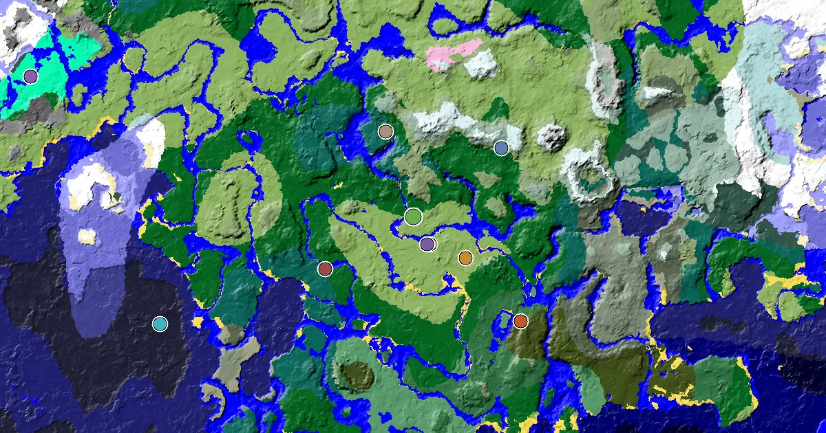 Forest Seed With a Village Beside Spawn — biome and structure map