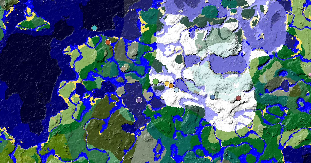 a Village Beside Spawn Near a Snowy Plains Spawn — biome and structure map