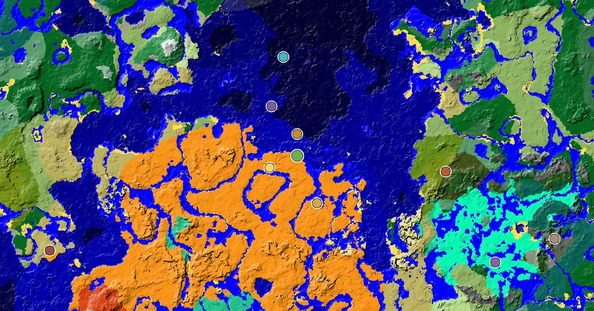 Desert Seed With a Village Close to Spawn — biome and structure map