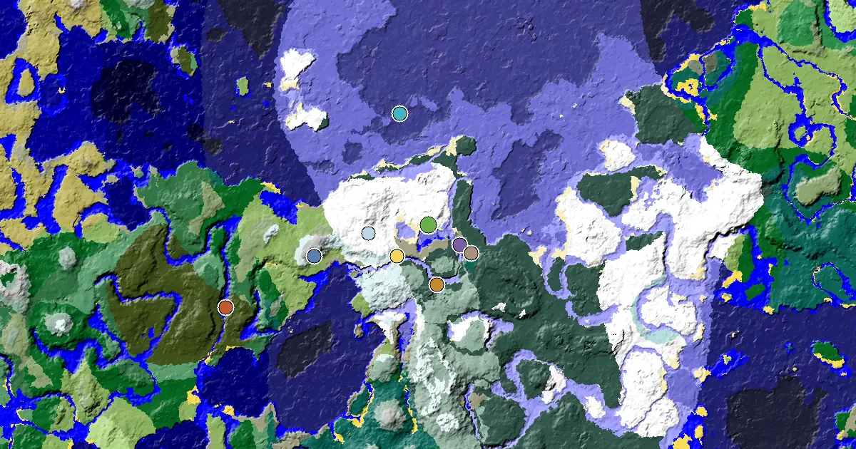 a Village Close to Spawn Near a Snowy Plains Spawn — biome and structure map