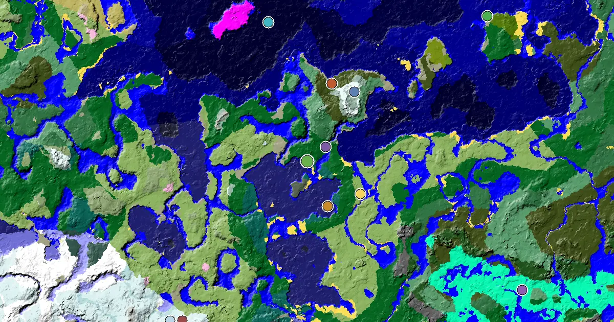 Minecraft Taiga Seed: a Mansion Within Reach — biome and structure map