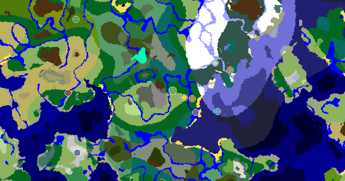 Forest Seed With a Village Beside Spawn — biome and structure map