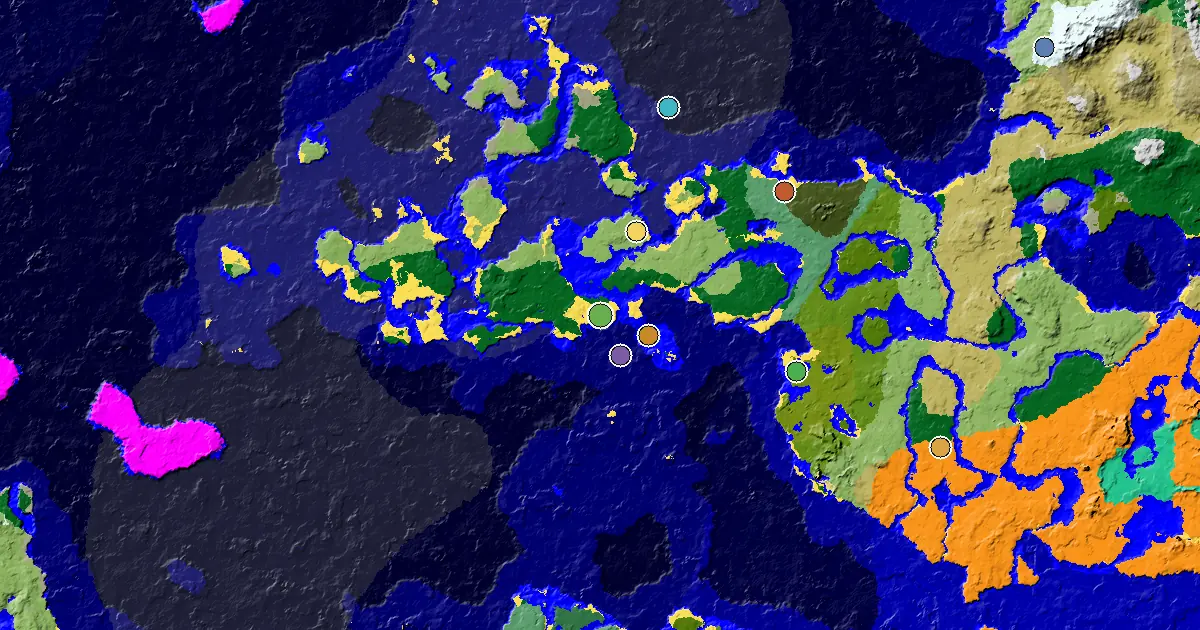 Minecraft Beach Seed: a Mansion Within Reach — biome and structure map