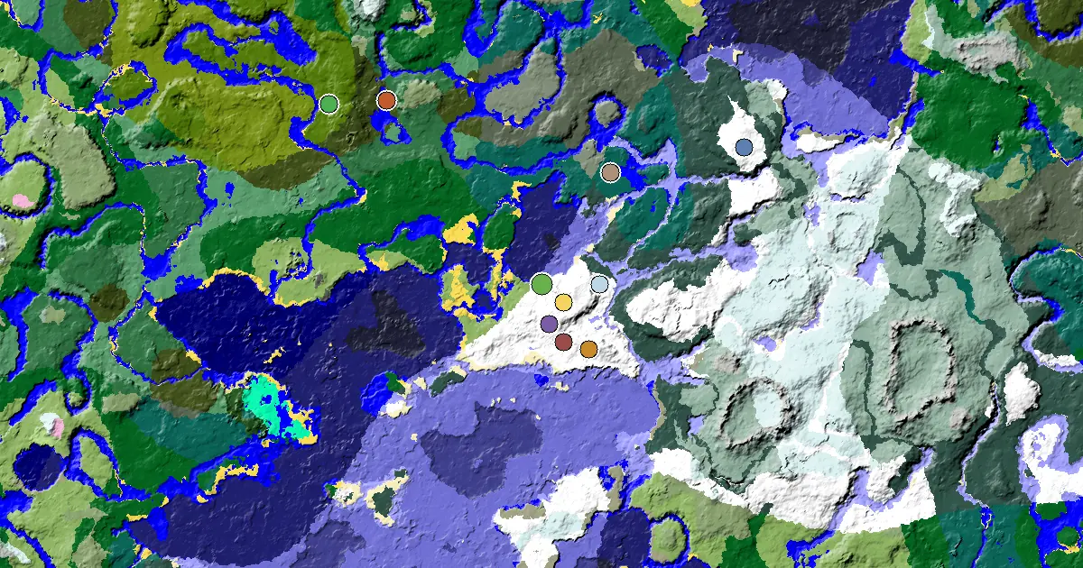 a Village Beside Spawn Near a Snowy Plains Spawn — biome and structure map