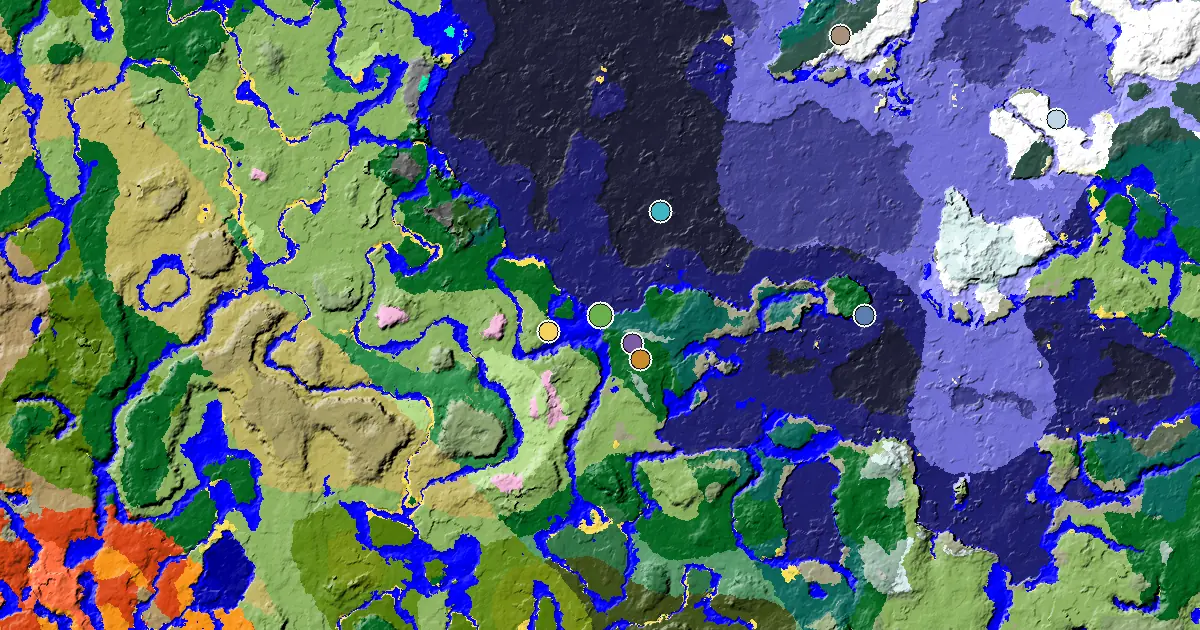 Taiga Spawn — a Village Close to Spawn — biome and structure map