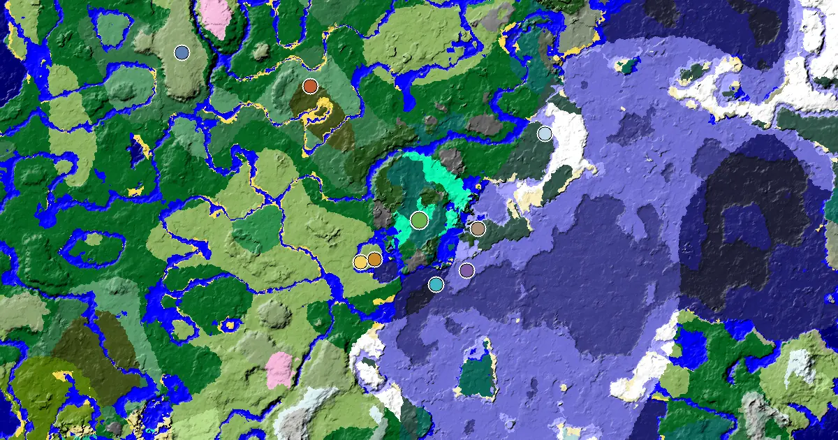 Minecraft Taiga Seed: a Mansion Within Reach — biome and structure map