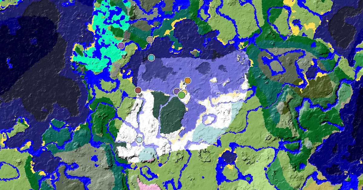 Snowy Beach Seed With a Village at Spawn — biome and structure map