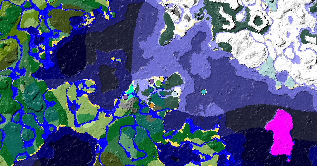 Taiga Spawn — a Village at Spawn — biome and structure map