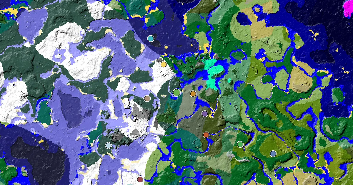 Taiga Seed With a Mansion Within Reach — biome and structure map