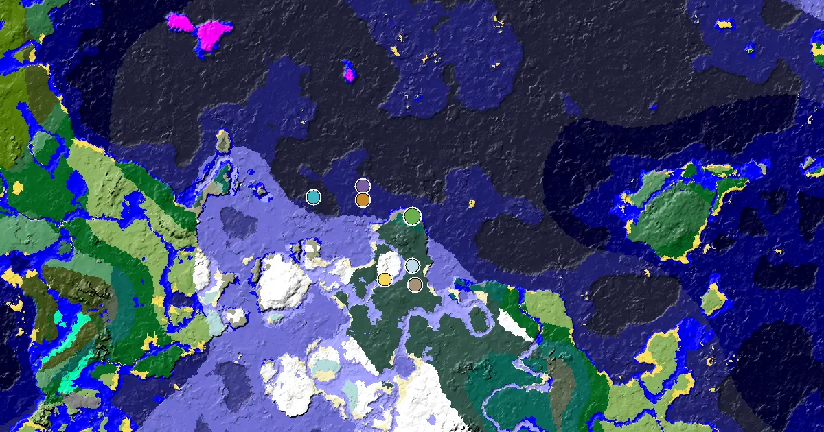 Minecraft Taiga Seed: a Village Close to Spawn — biome and structure map