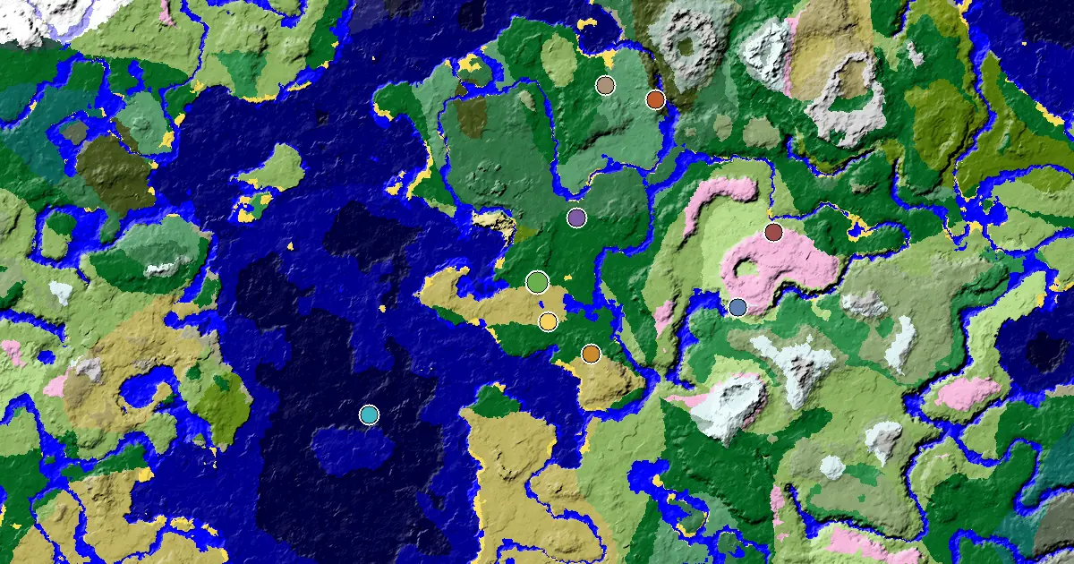 Forest Seed With a Village Beside Spawn — biome and structure map