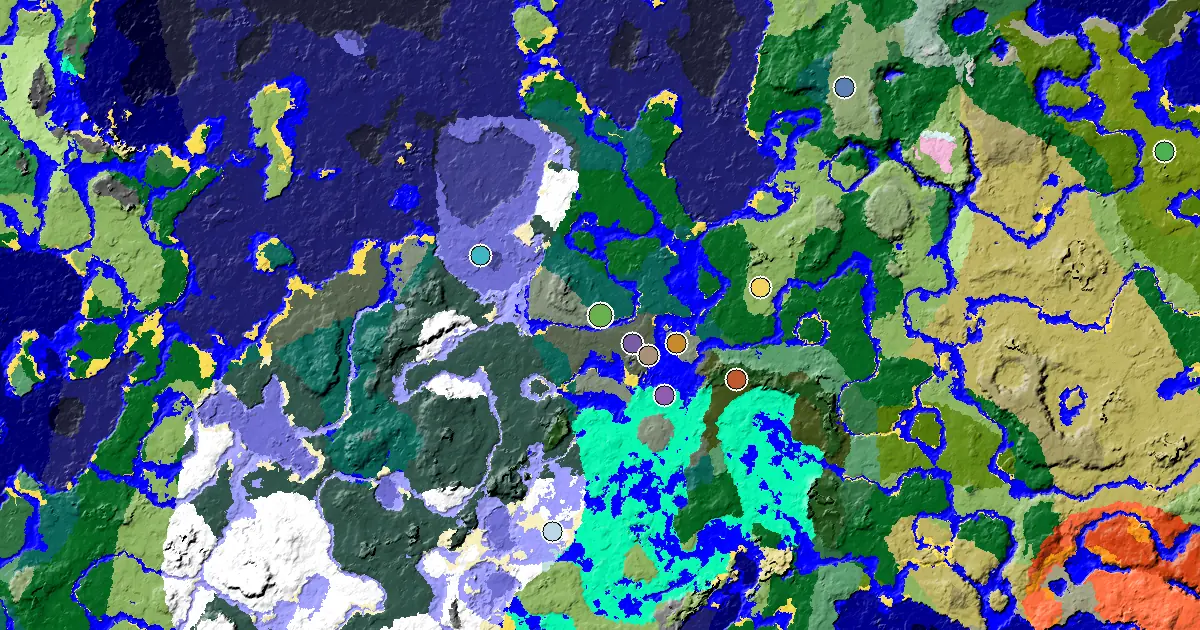 Minecraft Taiga Seed: a Mansion Within Reach — biome and structure map