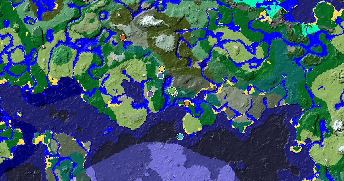 Taiga Seed With an Ancient City Under Spawn — biome and structure map