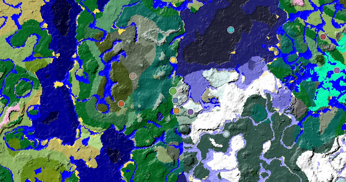 Forest Seed With an Ancient City Under Spawn — biome and structure map