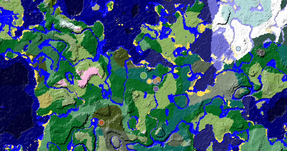 Taiga Seed With a Village Beside Spawn — biome and structure map