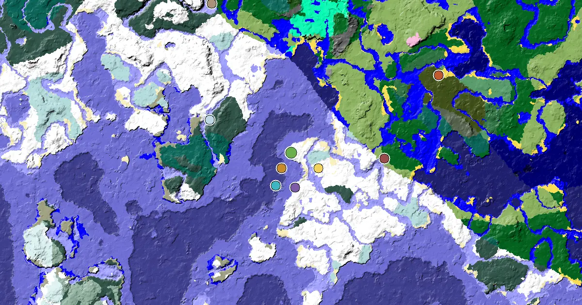 Minecraft Snowy Plains Seed: a Village Close to Spawn — biome and structure map