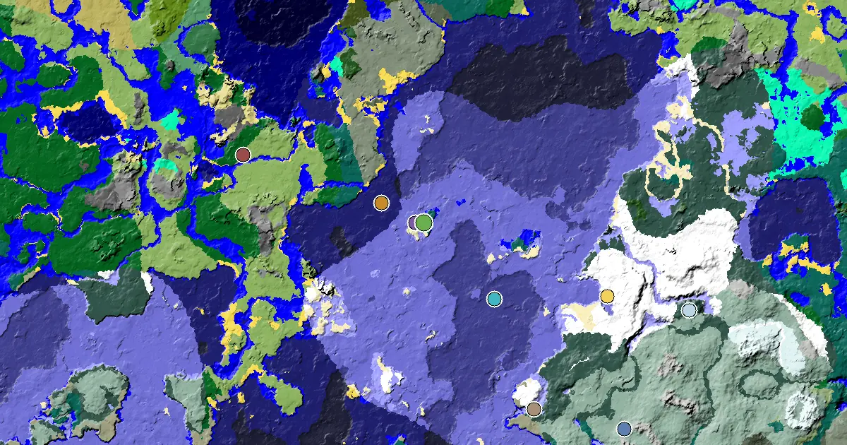 Snowy Beach Seed With Great Structures Nearby — biome and structure map