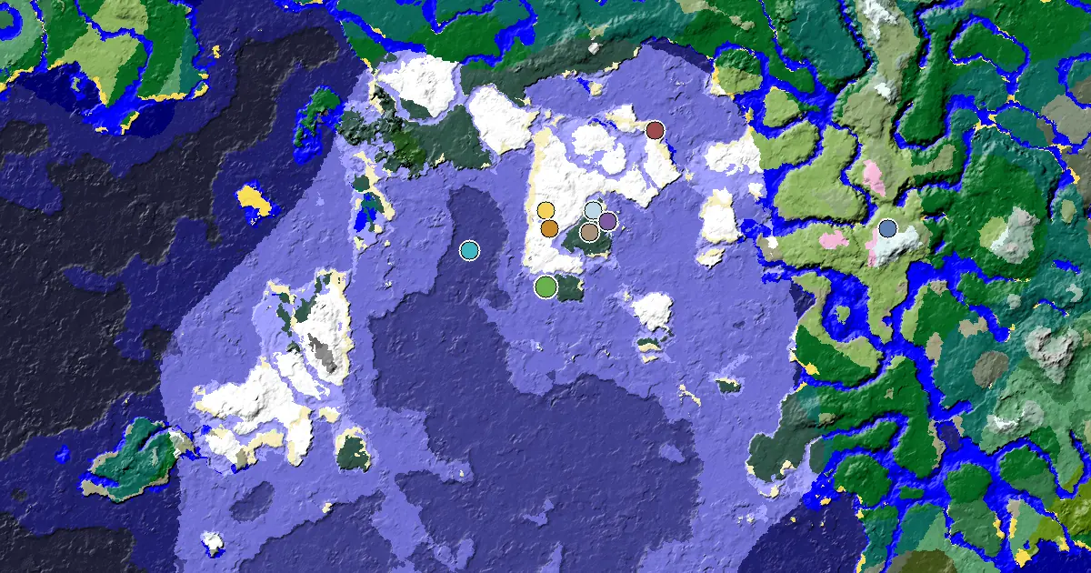 Snowy Taiga Seed With a Village Close to Spawn — biome and structure map