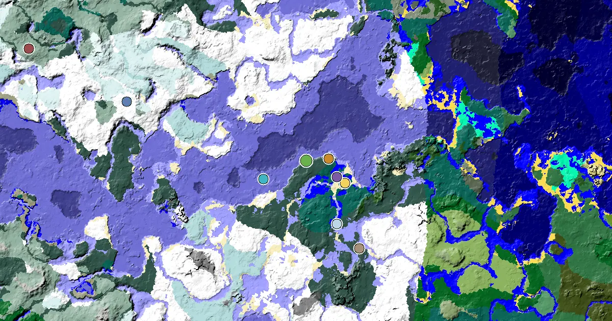 Snowy Taiga Seed With a Village Close to Spawn — biome and structure map